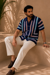 BLUE DUNE Crochet Shirt — By ZAWAR