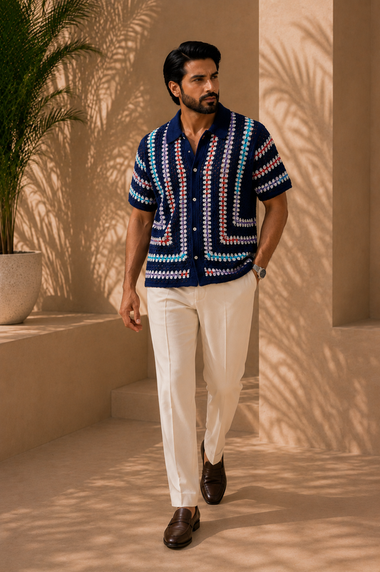 BLUE DUNE Crochet Shirt — By ZAWAR