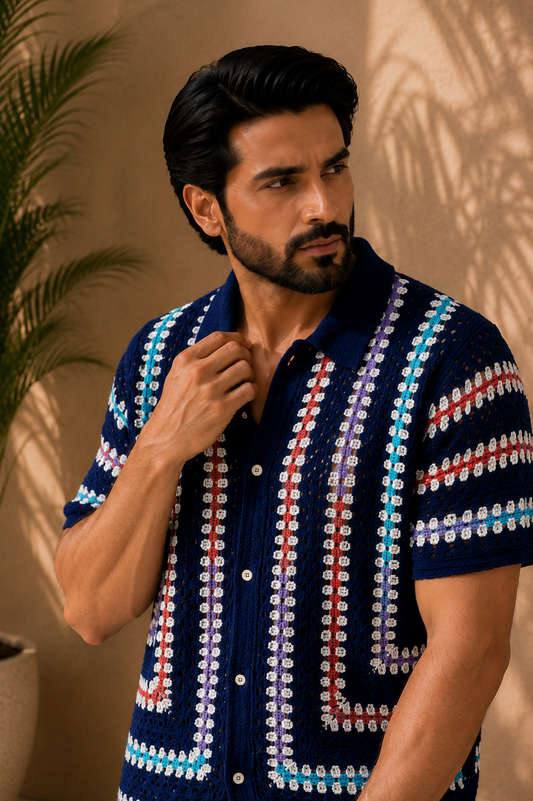 BLUE DUNE Crochet Shirt — By ZAWAR